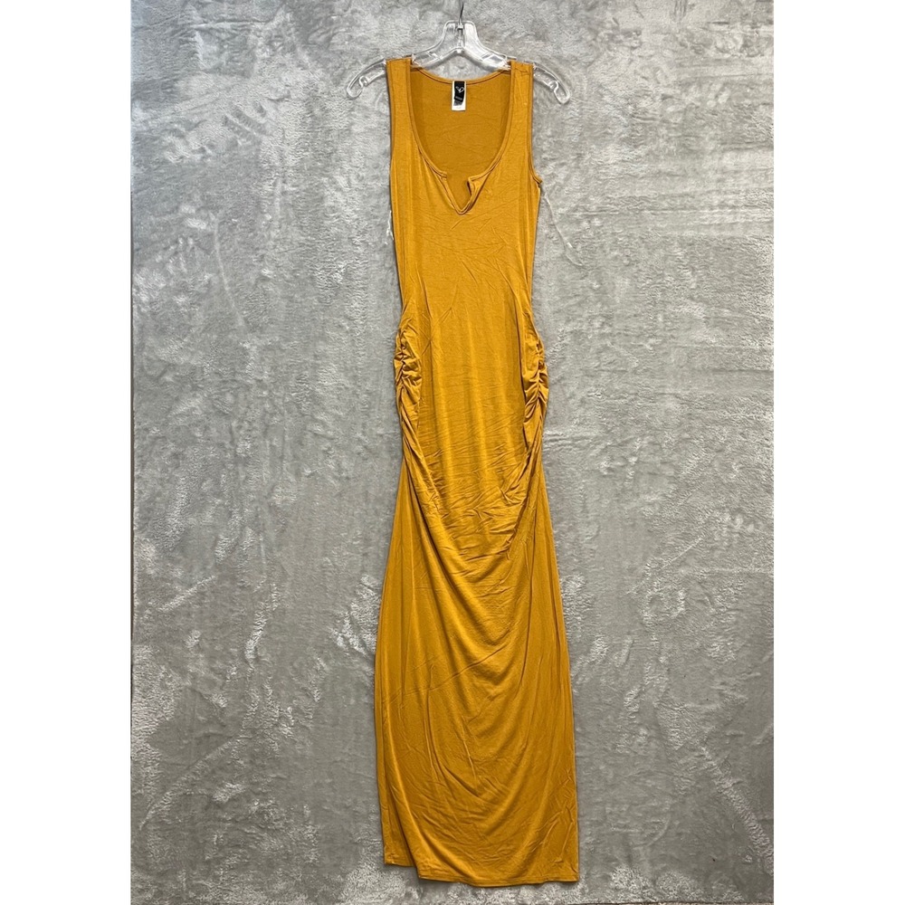 Windsor‎ Maxi Dress Womens Small Yellow Ruched Bodycon Sleeveless D5018